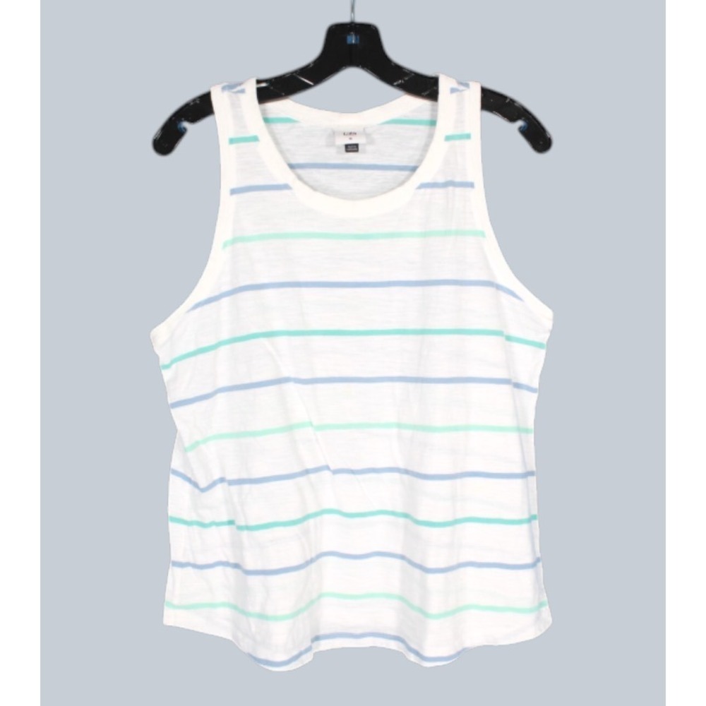 CABI #6140 Slub Knit TEAL STRIPES Sleeveless QUEUE TANK TOP BLOUSE  Sz M